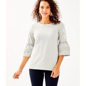 Lilly Pulitzer Fatima Embellished Top In Heathered Seaside Grey